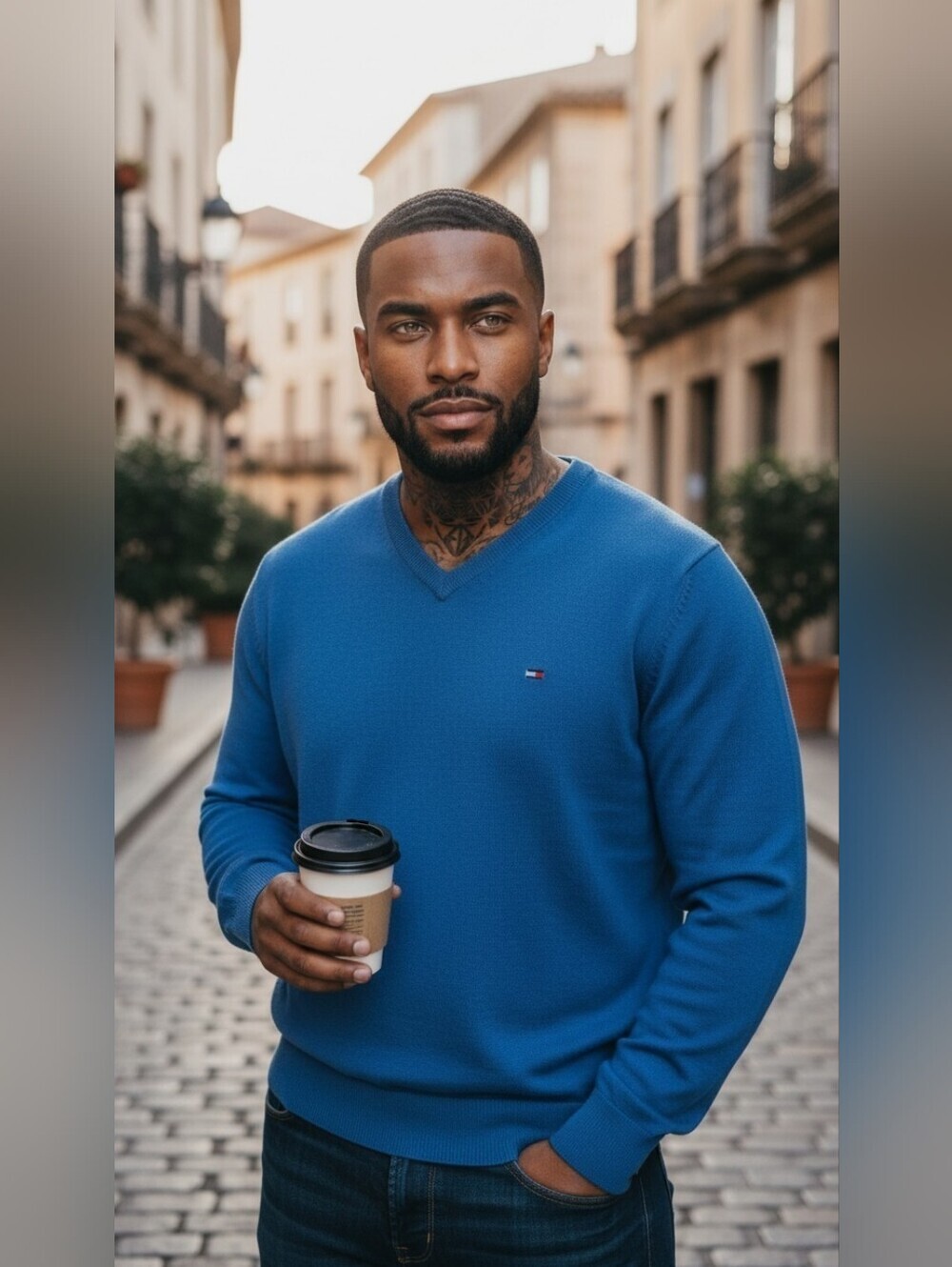 Tommy Hilfiger Royal Blue V-Neck Pullover Sweater Ribbed Logo Men's Size M